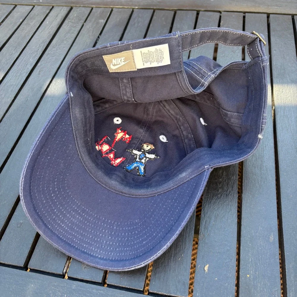 Nike Hat Mens OS Navy Blue Good My Dad Stick Figure Embroidery Strapback Cap